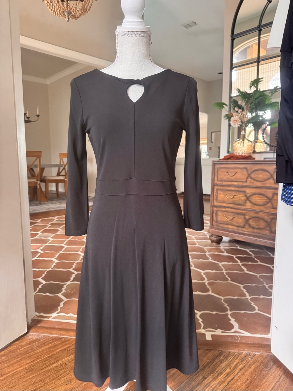 Lands' End Black Long-Sleeve Keyhole A-Line Dress